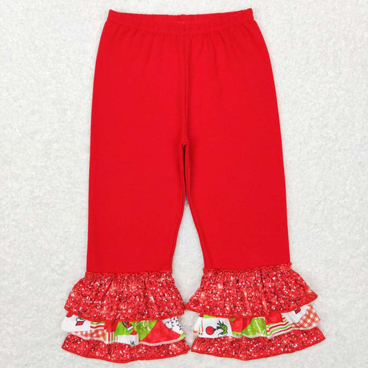 P0358 Christmas Red Green Cartoon  Girls Legging Long Pants Bell Bottom