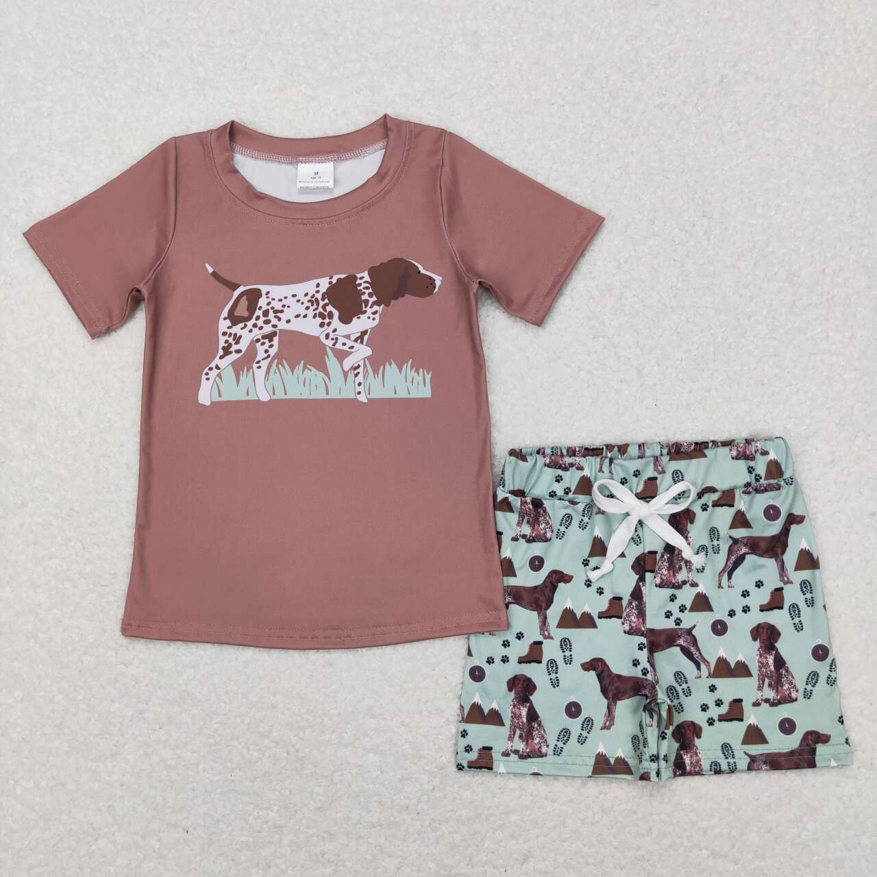 BSSO0335  Dog Green Boys Short Sleeve Shorts Outfits