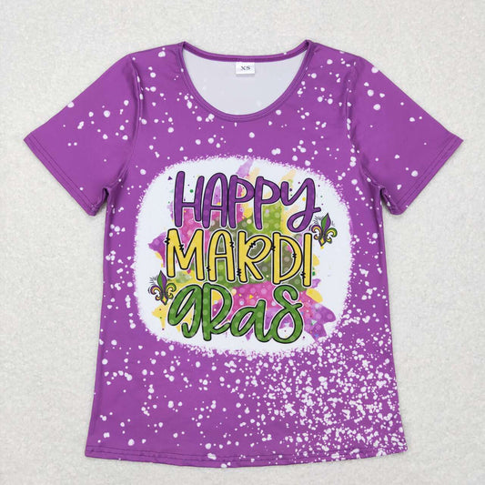 GT0377   Adult Purple Mardi Gras  Girls Short Sleeve Top T-shirts