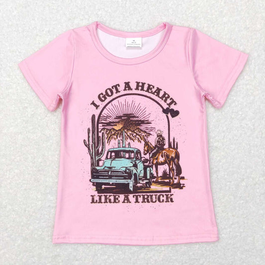 GT0406  Pink Like A truck Rodeo Cowboy  Girls Short Sleeve Top T-shirts