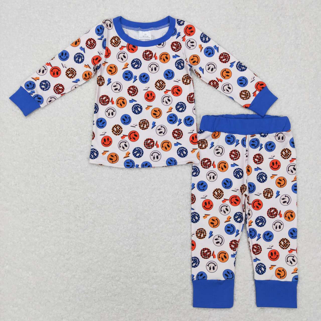 BLP0371 Blue Smile  Cartoon Boys Long Sleeve Pants Outfits Pajamas