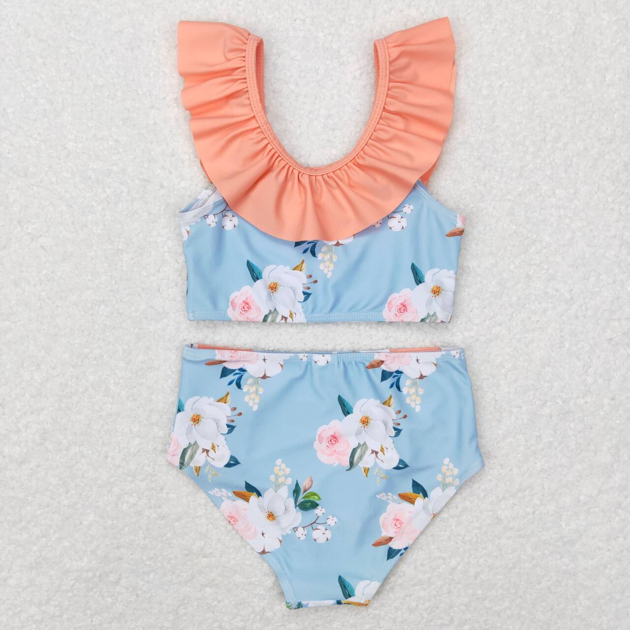 S0179 Pink blue Floral  Girls Swimming Bathing Suits Swimsuits