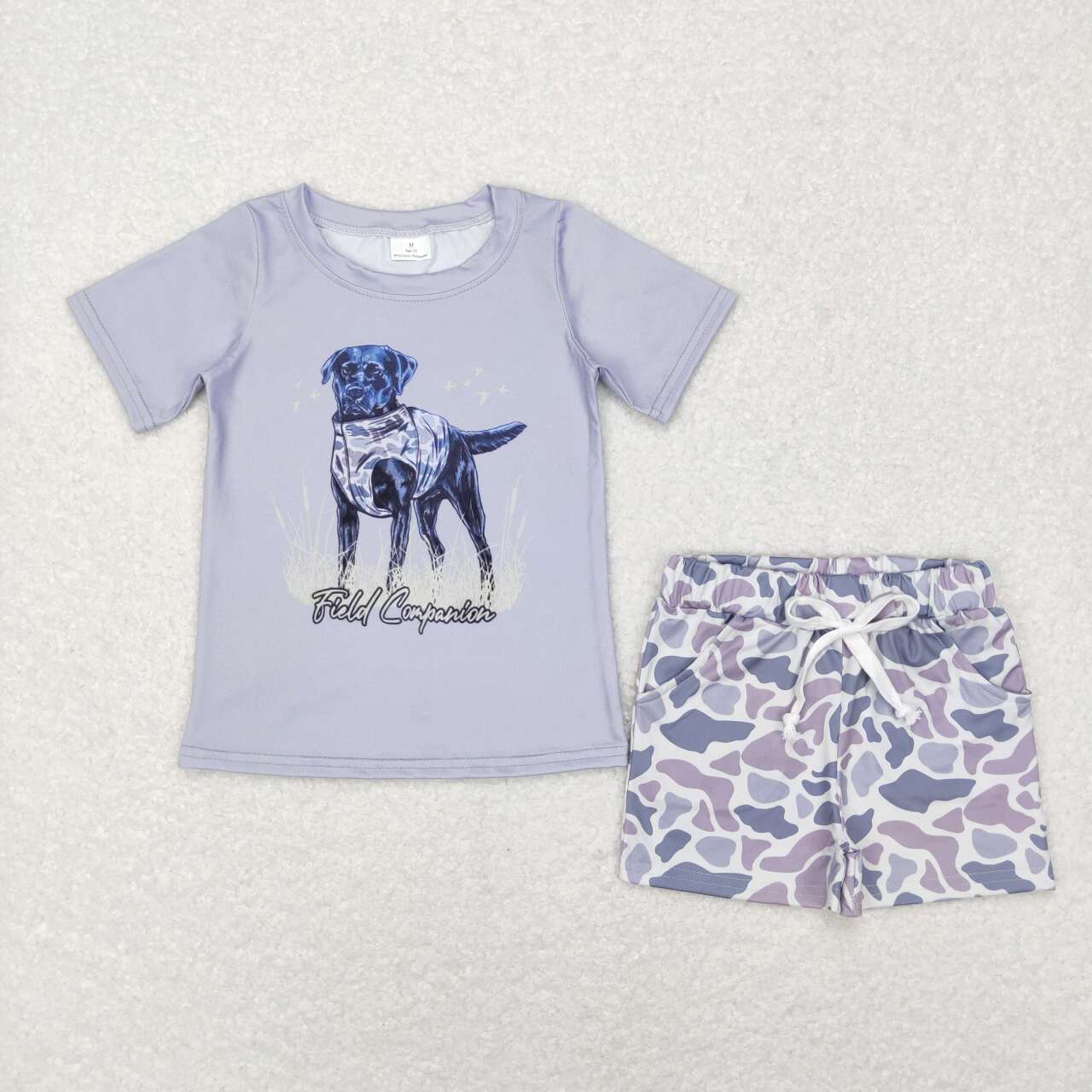 BT0463  blue Dog   Boys Short Sleeve Shorts Outfits