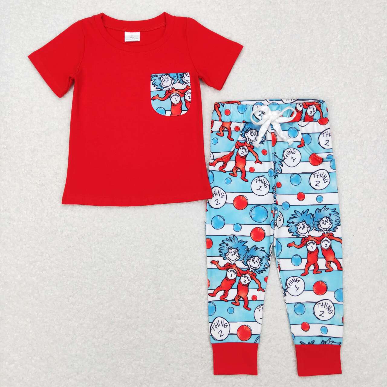 BSPO0239 Christmas red blue cat hat Cartoon  Boys Short Sleeve Bell Bottom Pants Outfits