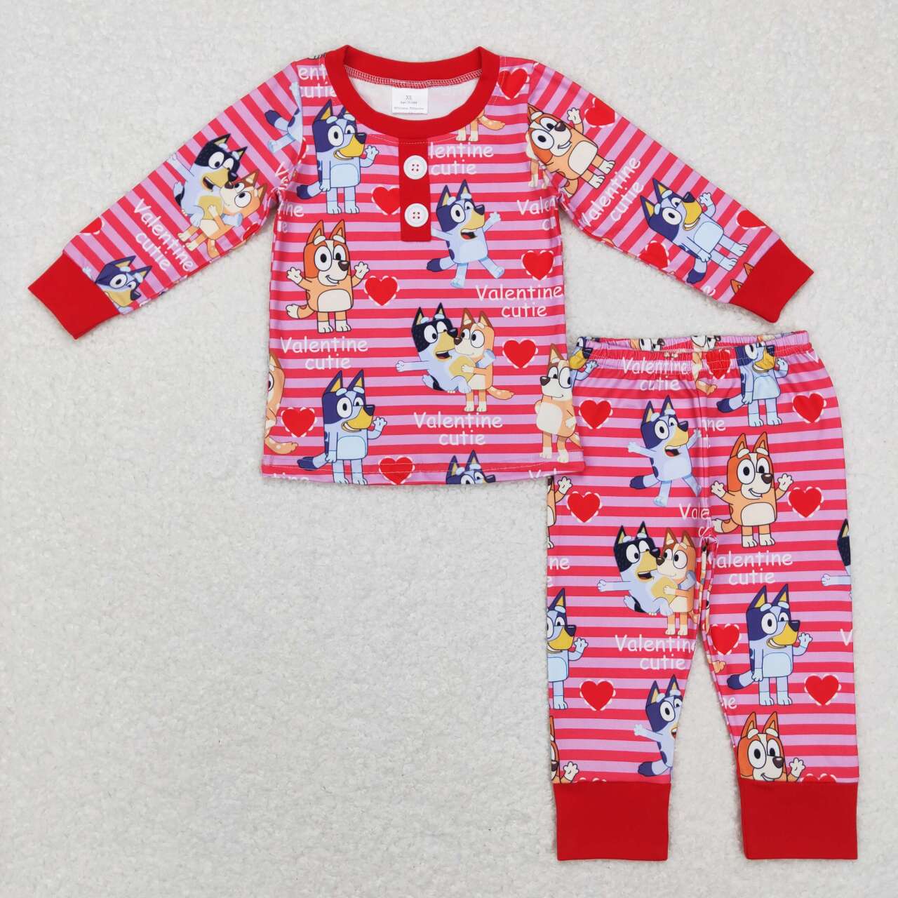 GLP0912  Valentine Red Love Blue Dog Cartoon Girls Long Sleeve Pants Outfits Pajamas