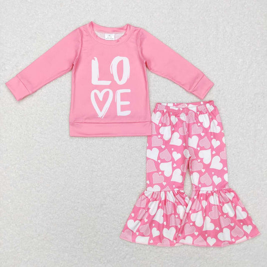 GLP0867  Valentine Pink Love  Girls Long Sleeve Pants Outfits