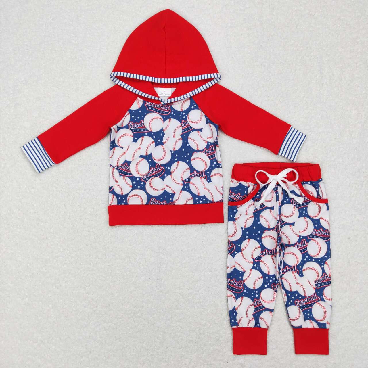 BLP0386 blue red softball  Boys Long Sleeve Hoodies Outfits