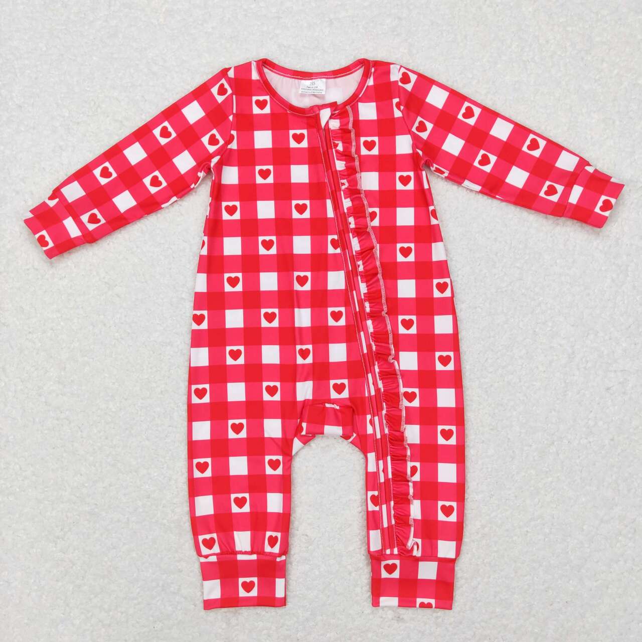 LR0832  Valentine Love Red  Zipper Girls Long Sleeve Romper