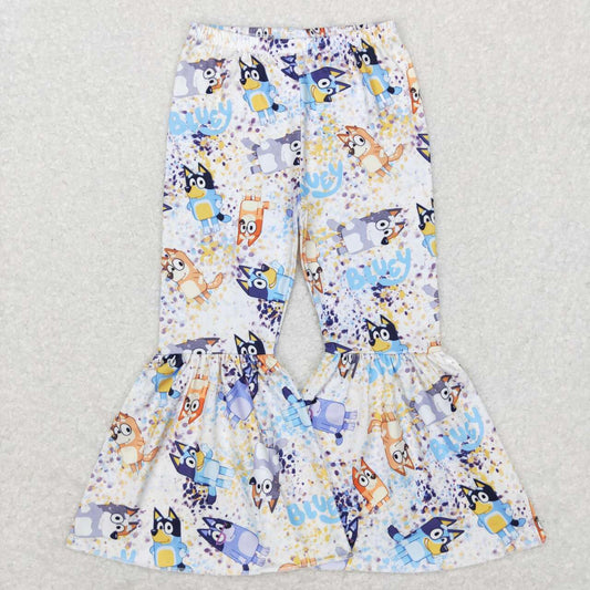 P0370 Blue Dog Cartoon  Girls Legging Long Pants Bell Bottom