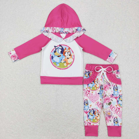 GLP0985 Pink blue Dog cartoon  Girls Long Sleeve Hoodies Outfits