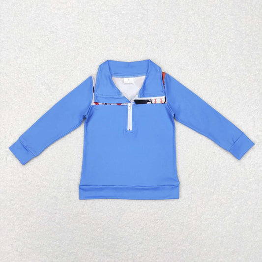 BT0466 Blue Softball   Winter Boys Long Sleeve Top Collar T-Shirts