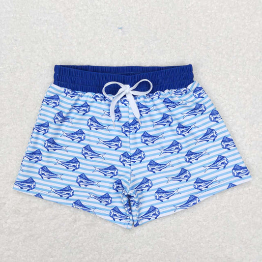 S0172 blue fish Cartoon Boys Bathing Suits Swimsuits Swimming Trunks