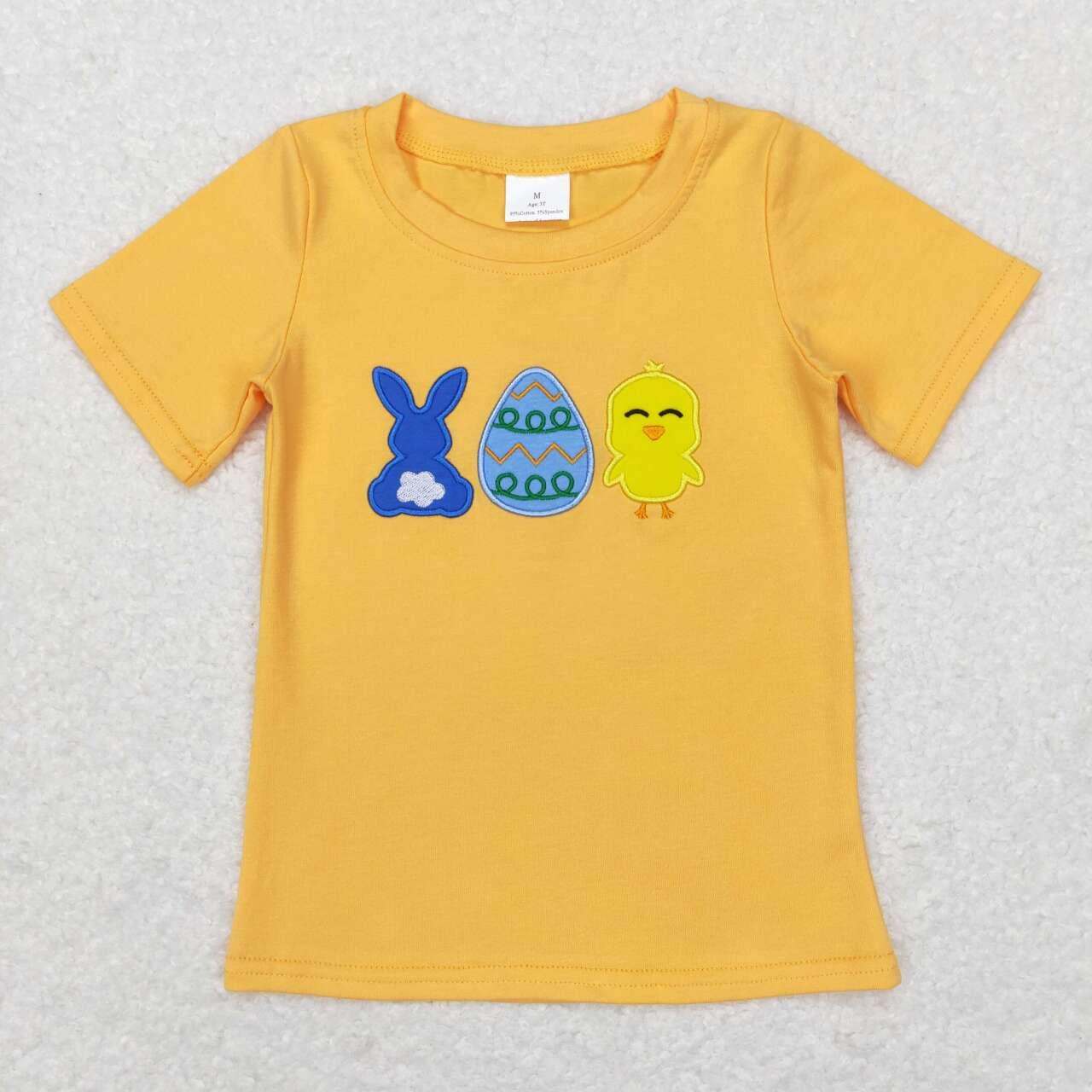 BT0425  Easter Rabbit blue yellow Embroidery Boys Long Sleeve Top T-shirts