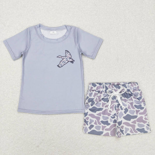 BT0462  blue bird camo Boys Short Sleeve Shorts Outfits