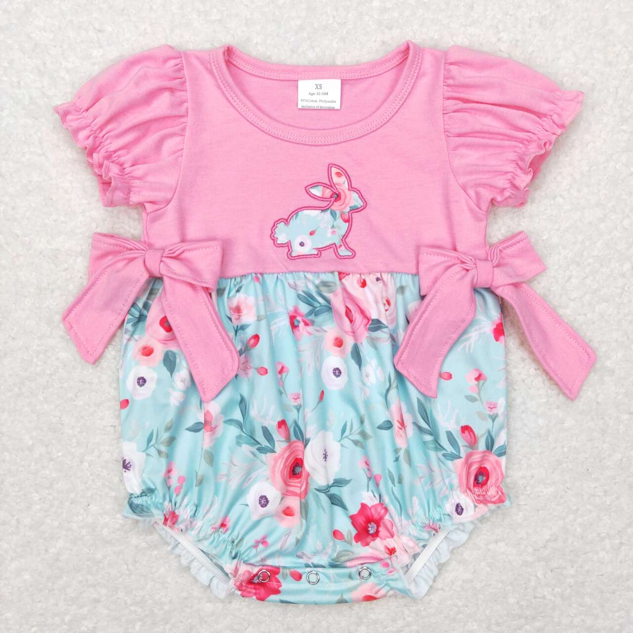 SR0573  Easter Pink blue Rabbit Camo  Embroidery Girls Short Sleeve Romper