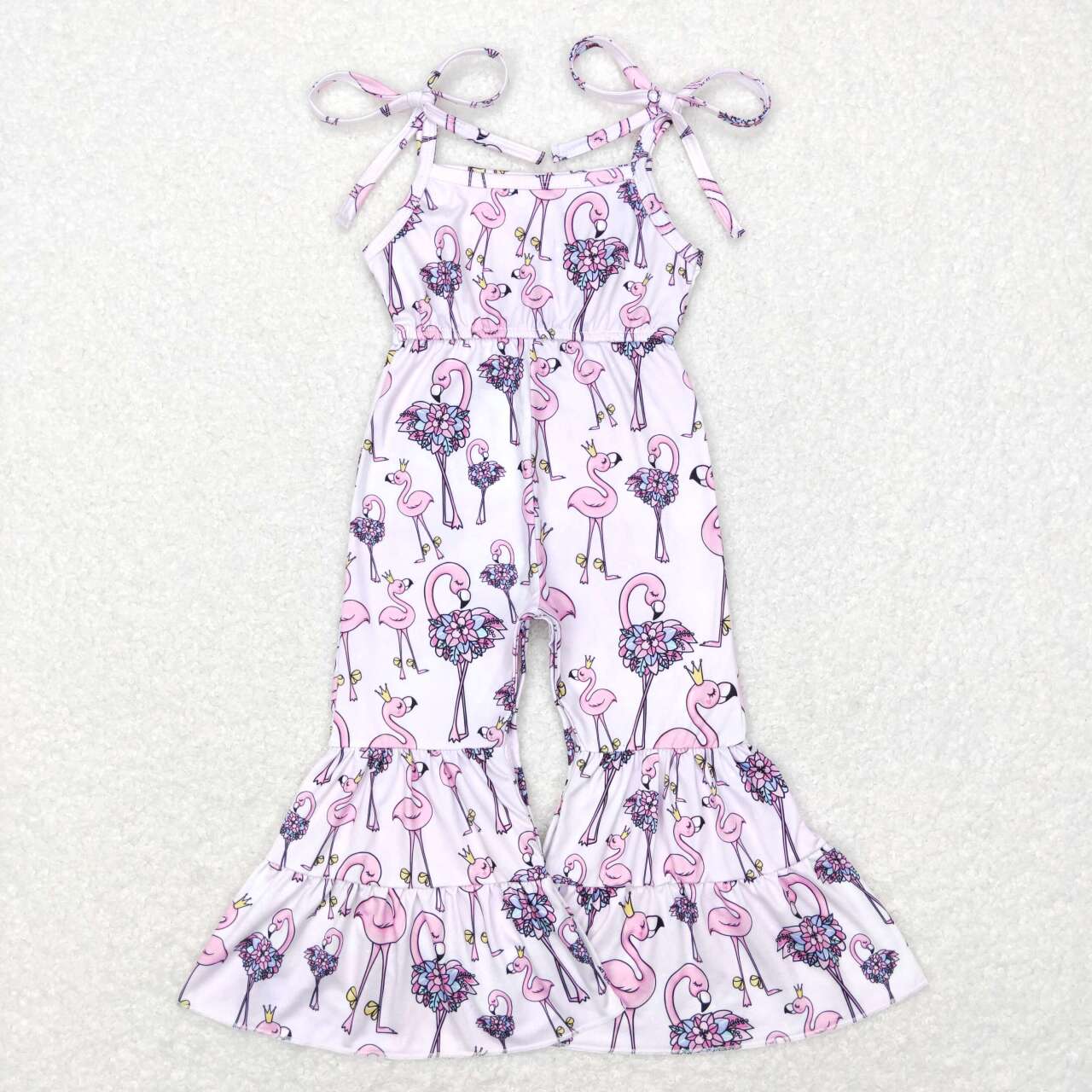 SR0505 Purple Pink Flamingo Girls Short Sleeve Jumpsuit Overall Pants