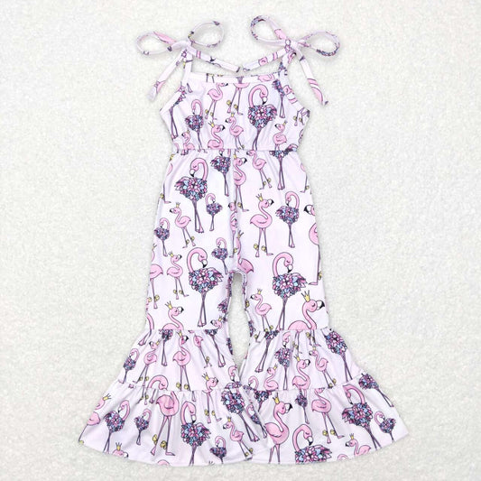 SR0505 Purple Pink Flamingo Girls Short Sleeve Jumpsuit Overall Pants