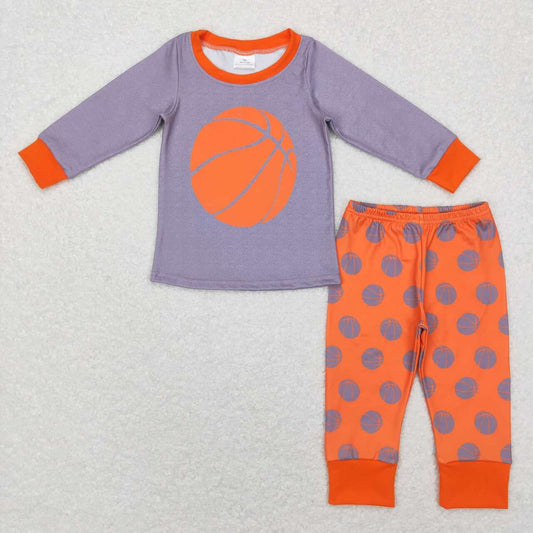 BLP0428 Orange Basketball Boys Long Sleeve Pants Outfits Pajamas