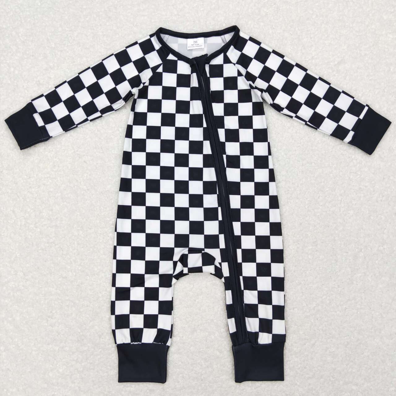 LR0812  Black Plaid  Zipper Girls Long Sleeve Romper