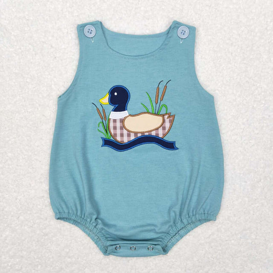 SR0590 Blue Duck  Embroidery  Girls Short Sleeve Romper