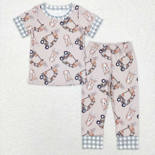 BSPO0242  Easter Rabbit Boys Short Sleeve Bell Bottom Pants Outfits Pajamas