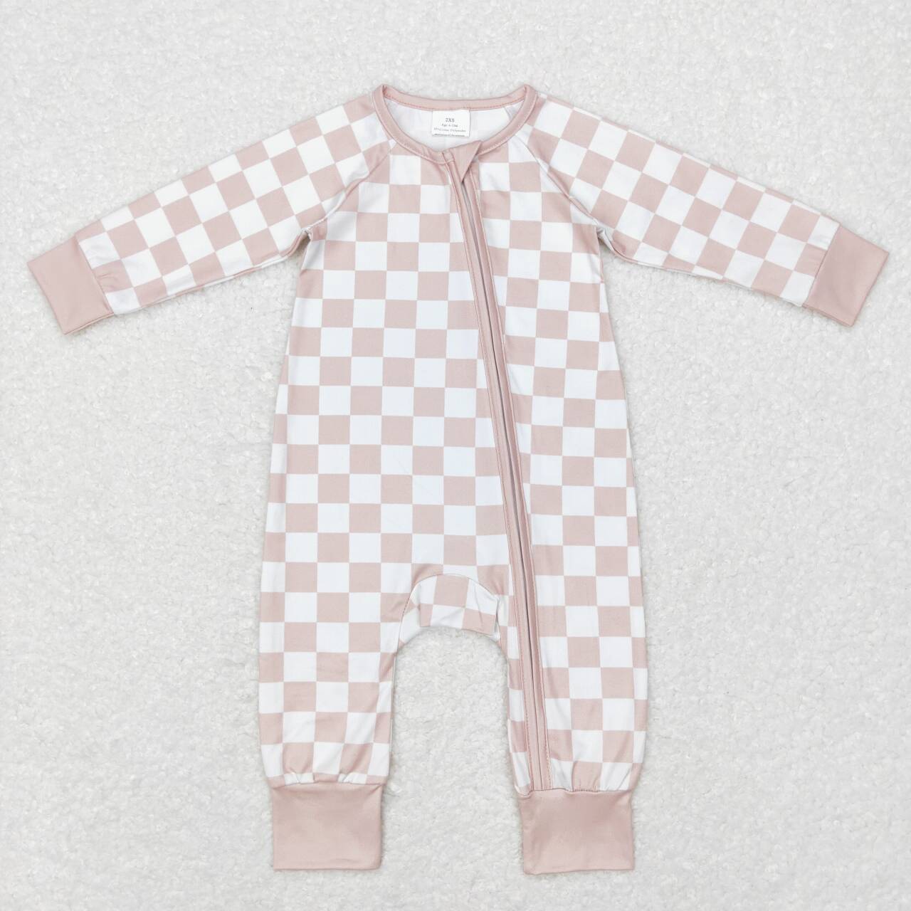 LR0809 Pink Plaid  Zipper Girls Long Sleeve Romper