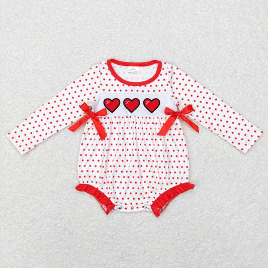 LR0835 Valentine Love Red   Embroidery  Girls Long Sleeve Romper