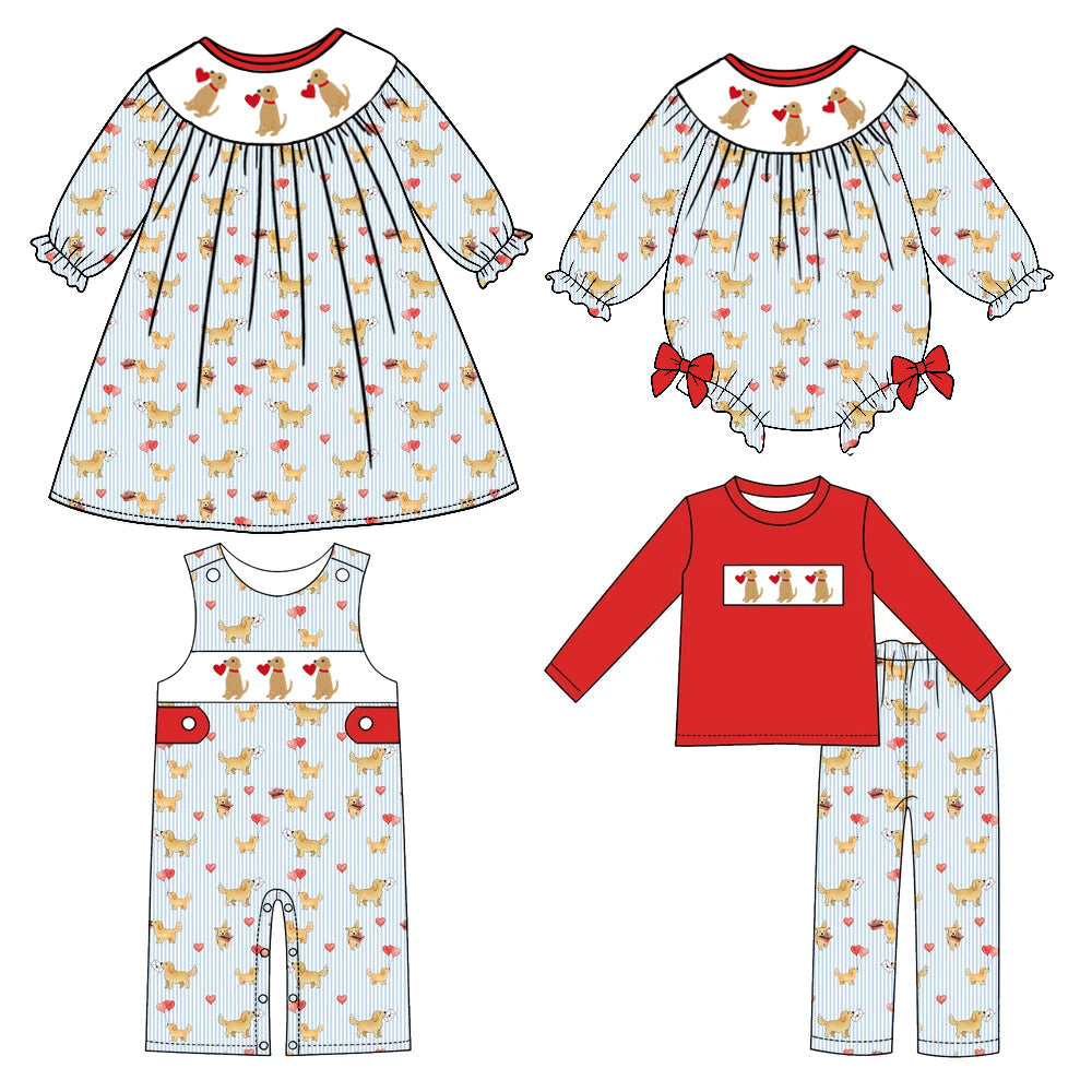 Preorder MOQ 5 pcs Each Style Valentine's Day Puppy Love Stripe Kids Matching Clothes