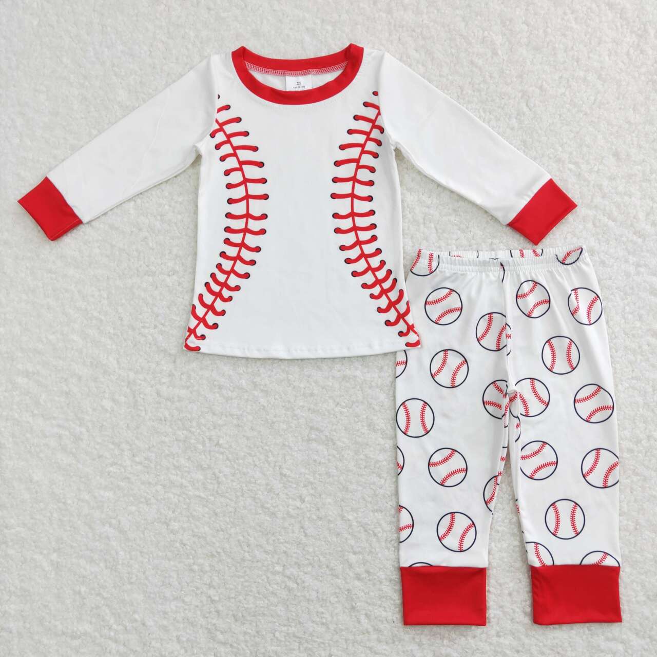 BLP0425 Red Softball Boys Long Sleeve Pants Outfits Pajamas