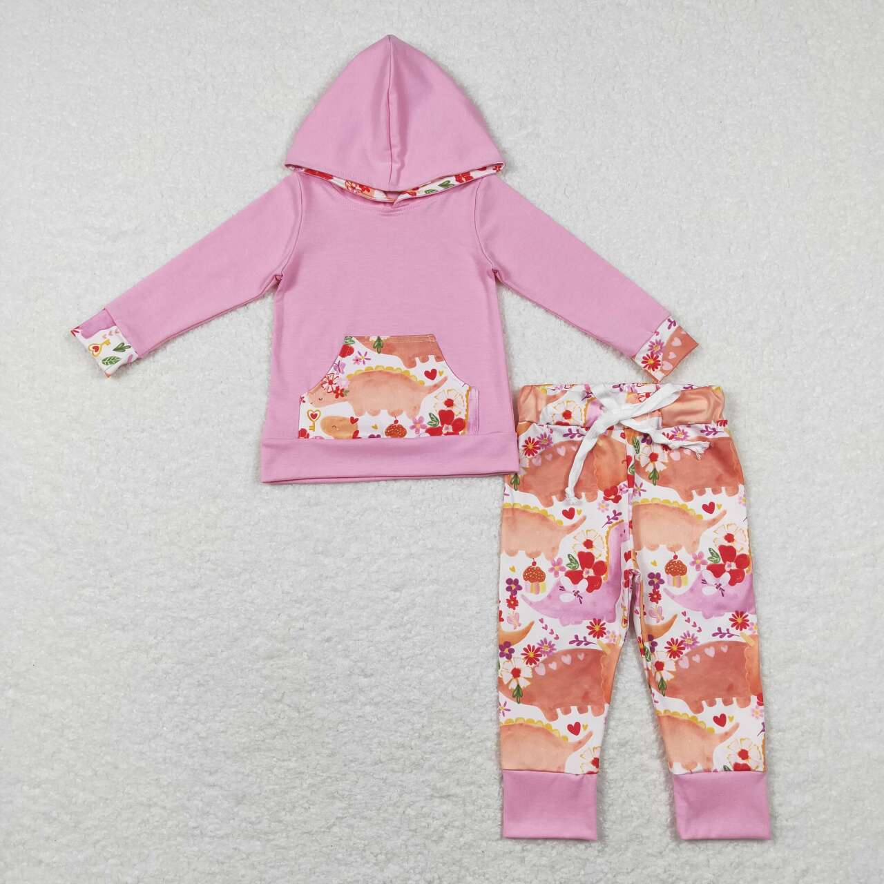 GLP0865 Valentine love Dinosaur Pink cartoon  Girls Long Sleeve Hoodies Outfits