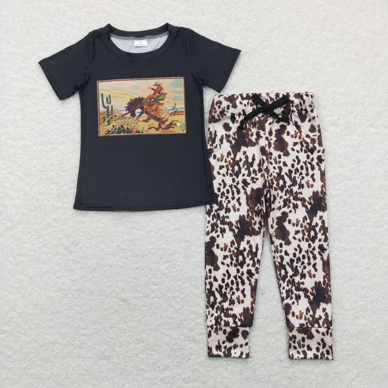 BSPO0149 Cowboy Black  Boys Short Sleeve Pants Outfits