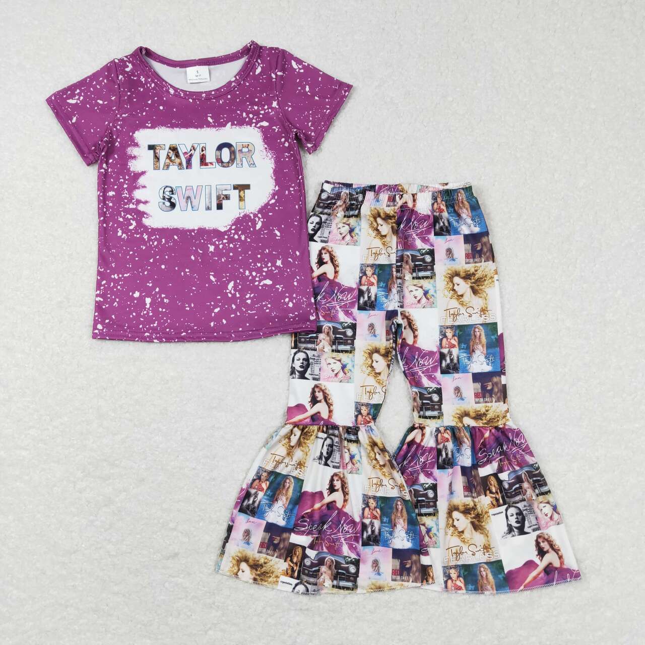 GSPO1140  Purple Taylor Singer  Girls Short Sleeve Bell Bottom Pants Outfits