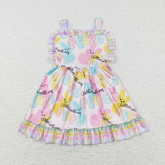 GSD0551 Easter Rabbit Pink Cross Peeps Girls Flutter Sleeve Dresses