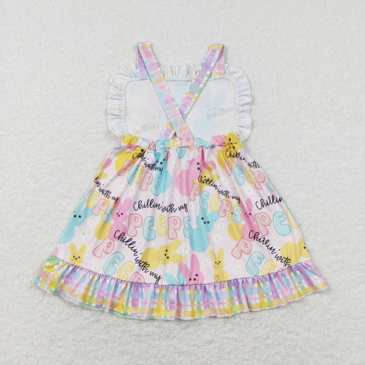 GSD0551 Easter Rabbit Pink Cross Peeps Girls Flutter Sleeve Dresses