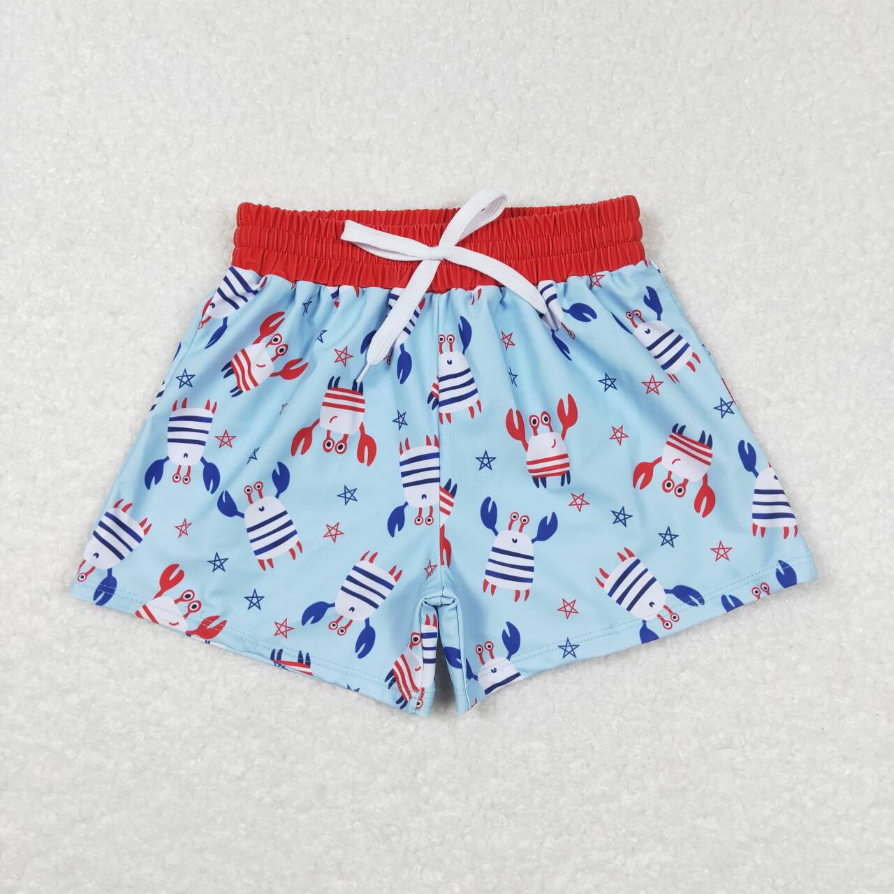 S0187  4th of July Blue red Crab Boys Bathing Suits Swimsuits Swimming Trunks