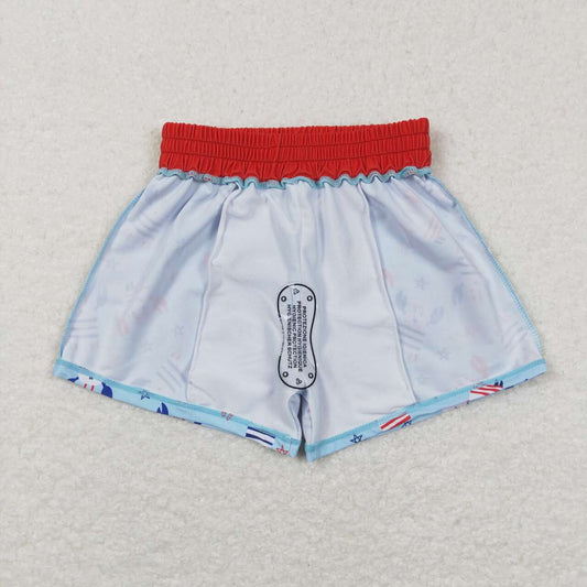 S0187  4th of July Blue red Crab Boys Bathing Suits Swimsuits Swimming Trunks