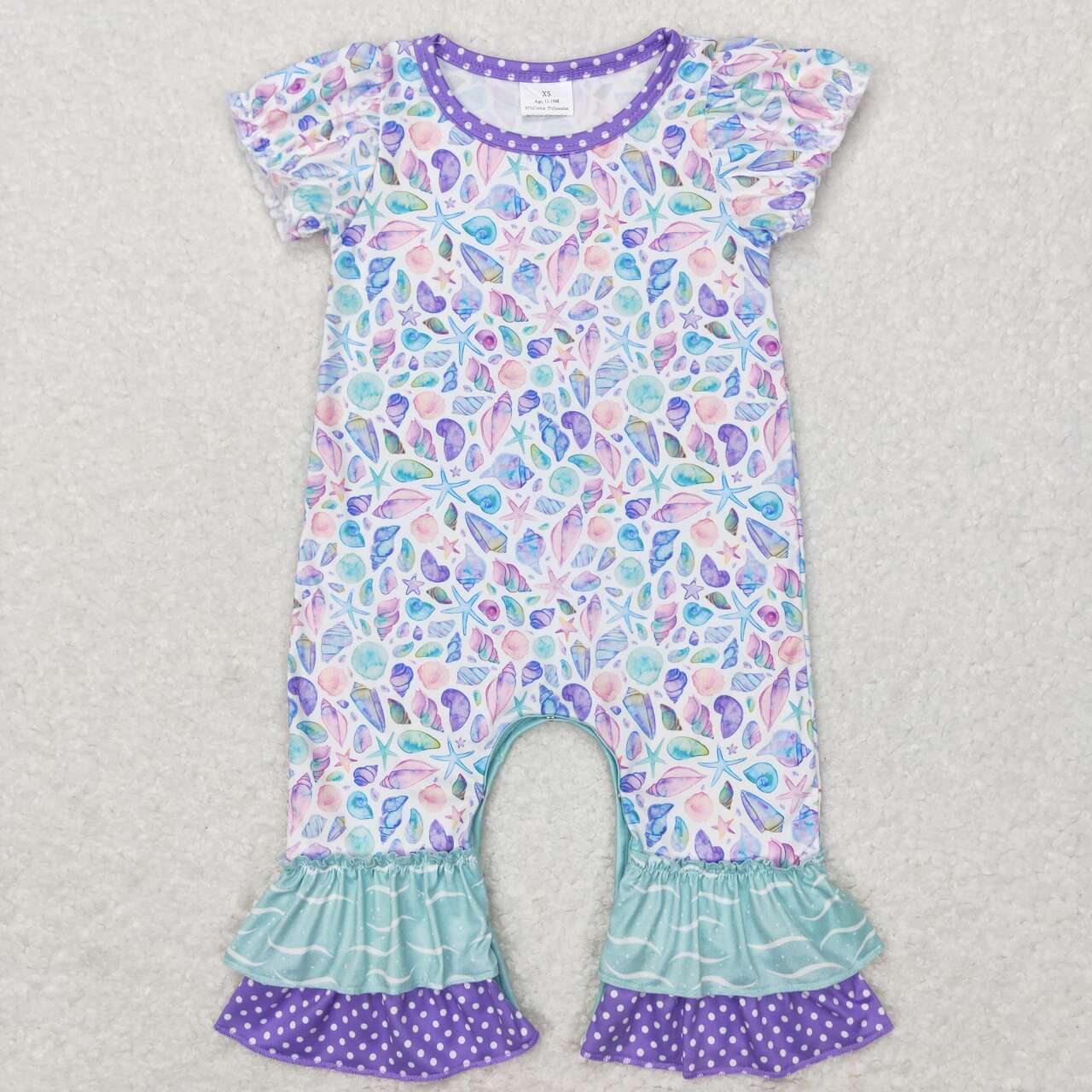 SR0804 Blue Purple Sea Girls Short Sleeve Romper