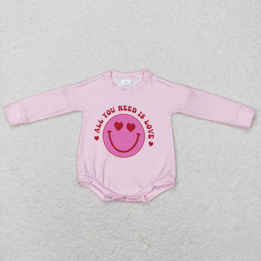 LR0765 Valentine Pink all you need is Love Girls Long Sleeve Romper