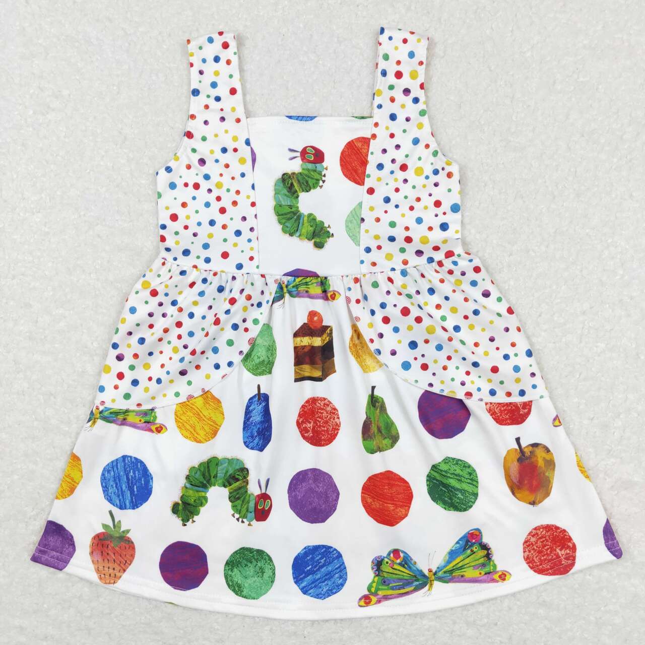 GSD0545 Colorful Green Dots cartoon  Girls Short Sleeve Dresses