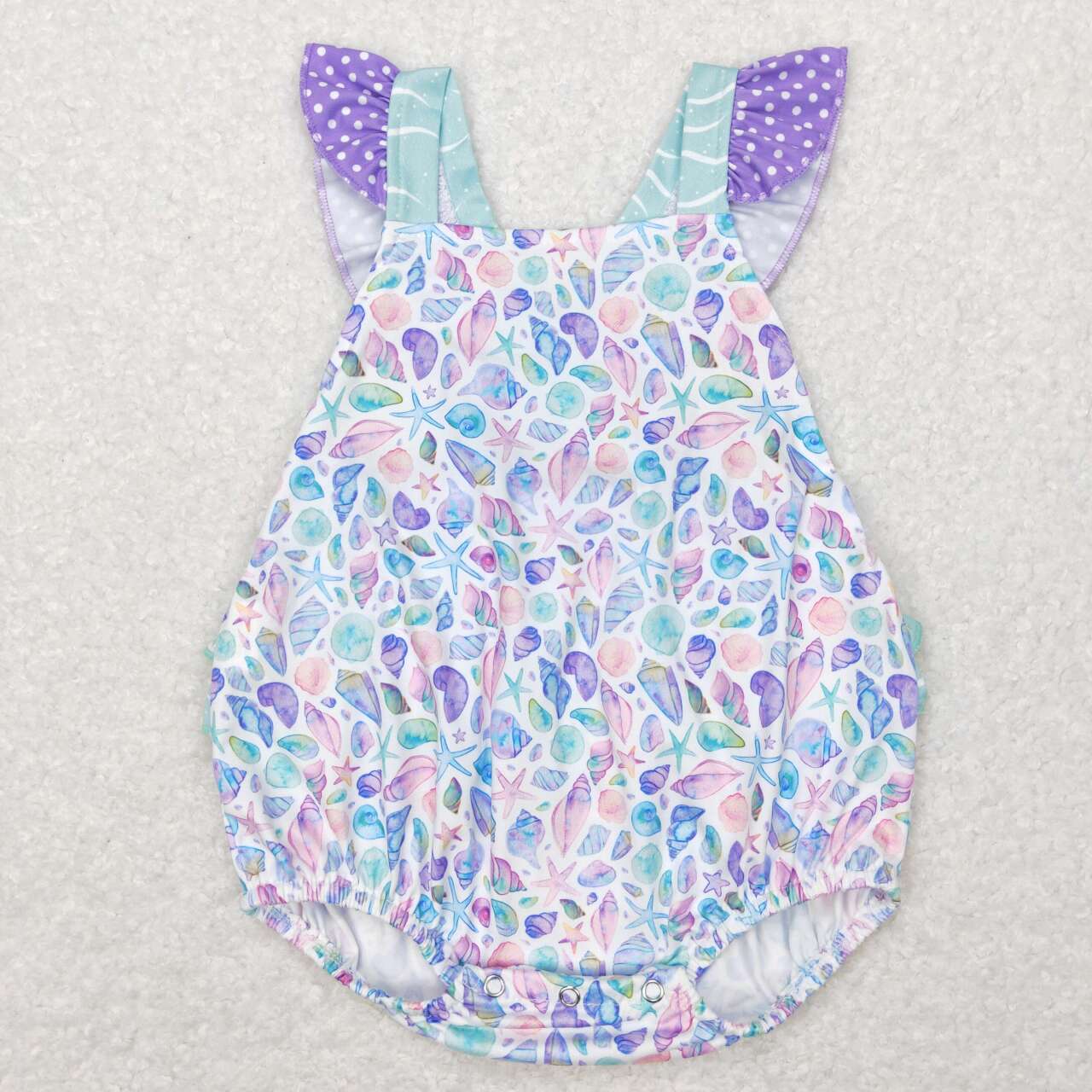 SR0735  Blue Purple Sea Girls Short Sleeve Romper