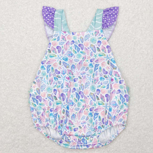 SR0735  Blue Purple Sea Girls Short Sleeve Romper