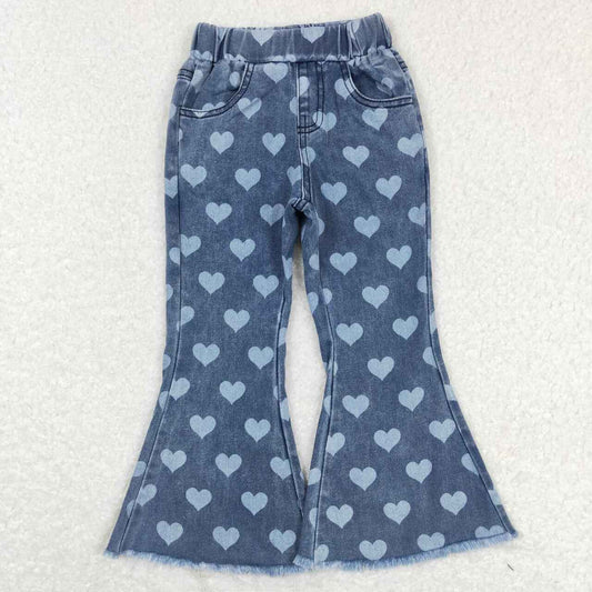 P0333 Love Valentine Blue  Girls Bell Bottom Denim Jeans