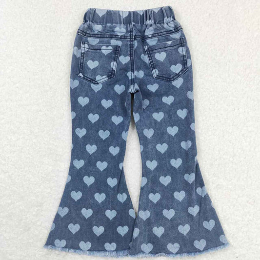 P0333 Love Valentine Blue  Girls Bell Bottom Denim Jeans