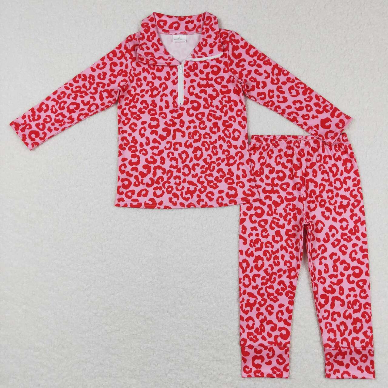 GT0414 P0386  Pink Leopard   Boys Long Sleeve Pants Outfits Collar Pajamas