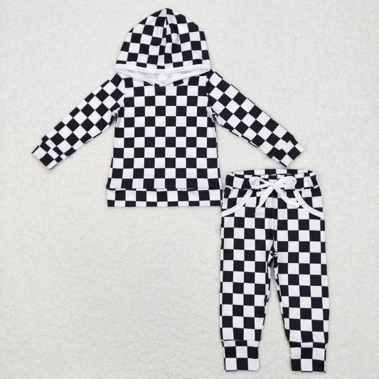 BLP0434 Black Plaid  Boys Long Sleeve Hoodies Outfits