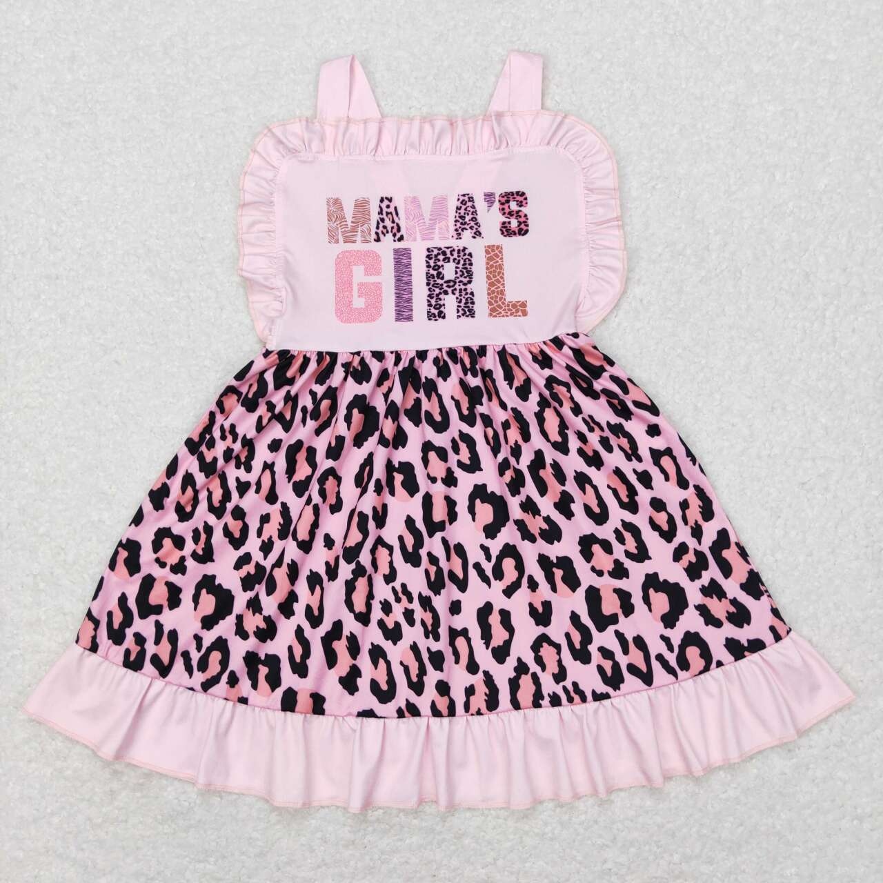 GSD0555 mama's girl Leopard Pink Cross  Girls Flutter Sleeve Dresses