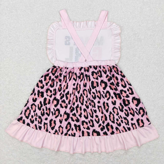 GSD0555 mama's girl Leopard Pink Cross  Girls Flutter Sleeve Dresses