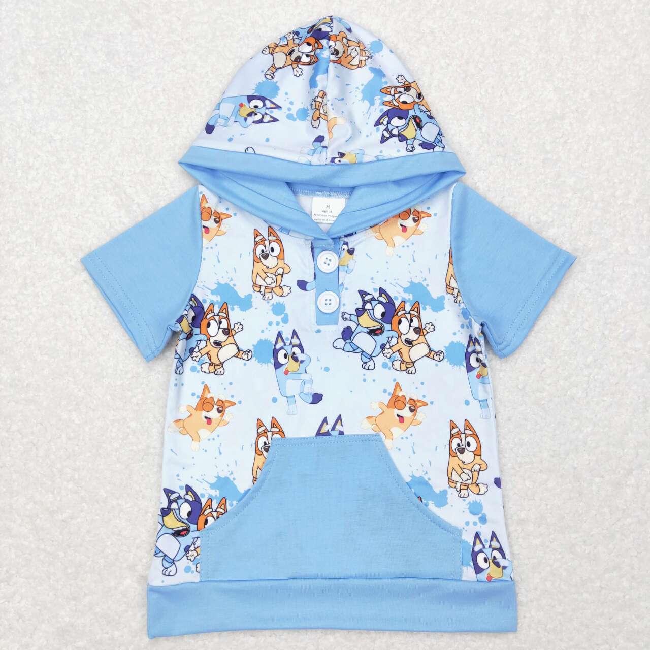 BT0452  blue Dog cartoon Girls Short Sleeve Hoodies Top