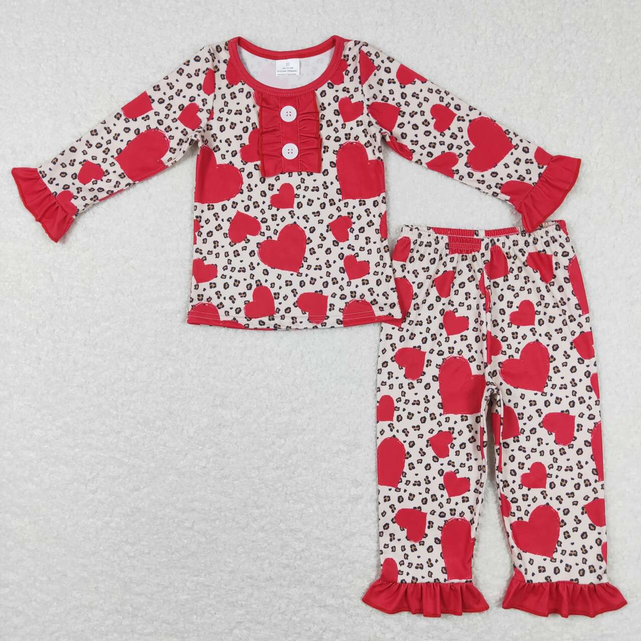 GLP0905  Valentine Love Leopard  Girls Long Sleeve Pants Outfits Pajamas