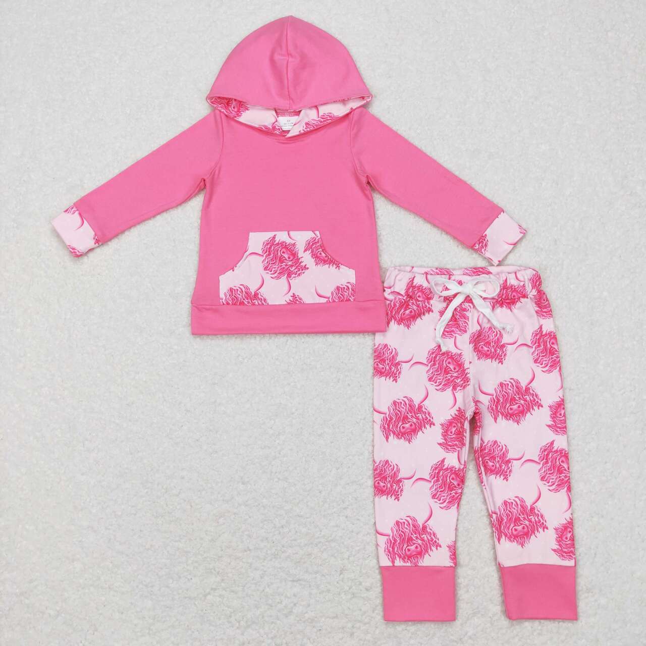 GLP0906  Pink Floral highland cow Boys Long Sleeve Hoodies Outfits